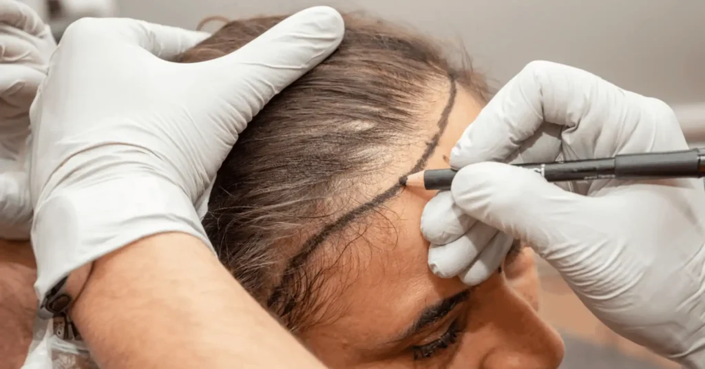 Hairline analysis and marking for a female hair transplant